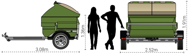 TowBin dimensions diagram with man and woman for scale